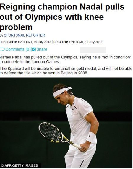 納達(dá)爾因傷退出倫敦奧運