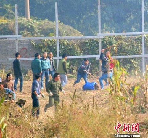 農(nóng)民工被毆打在地網(wǎng)絡(luò)截圖攝