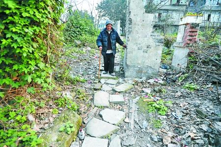 昨日，大渡口區(qū)，徐建高老人走在他鋪成的石子路上。 記者 張路橋 攝