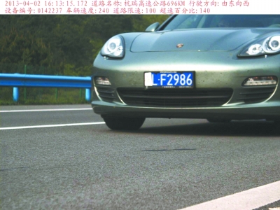 　保時捷飆車被拍瞬間。湖北省高警總隊供圖