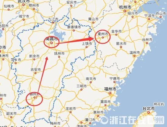 贛州到南昌高速公路400公里左右，南昌到浙江江山高速公路400多公里