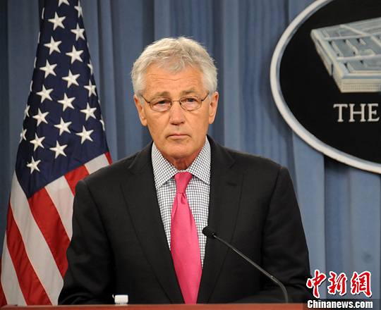 資料圖:華盛頓時間4月29日,美國防長哈格爾與到訪的日本防衛(wèi)大臣小野寺五典舉行會晤。中新社發(fā) 德永健 攝