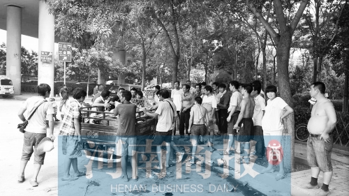 北環(huán)南陽路立交橋下，瓜農(nóng)小秦被打后，附近瓜農(nóng)紛紛圍了上來