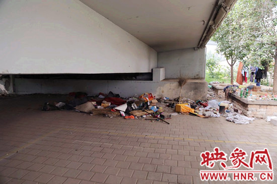 流浪漢在高架橋下居住，靠撿垃圾為生。
