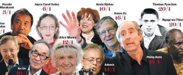 在 一篇名為“誰(shuí)能贏得諾貝爾文學(xué)獎(jiǎng)”的文章中，作者寫(xiě)到，全球最大博彩公司之一的Ladbrokes(立博)員工，他們工作并非讀書(shū)、分析作者或是揣摩評(píng)委的心思，而是將行業(yè)評(píng)價(jià)、作家國(guó)籍、歷屆獲獎(jiǎng)?wù)咝畔⒌冗M(jìn)行綜合評(píng)估，然后預(yù)測(cè)哪些人可能獲獎(jiǎng)。