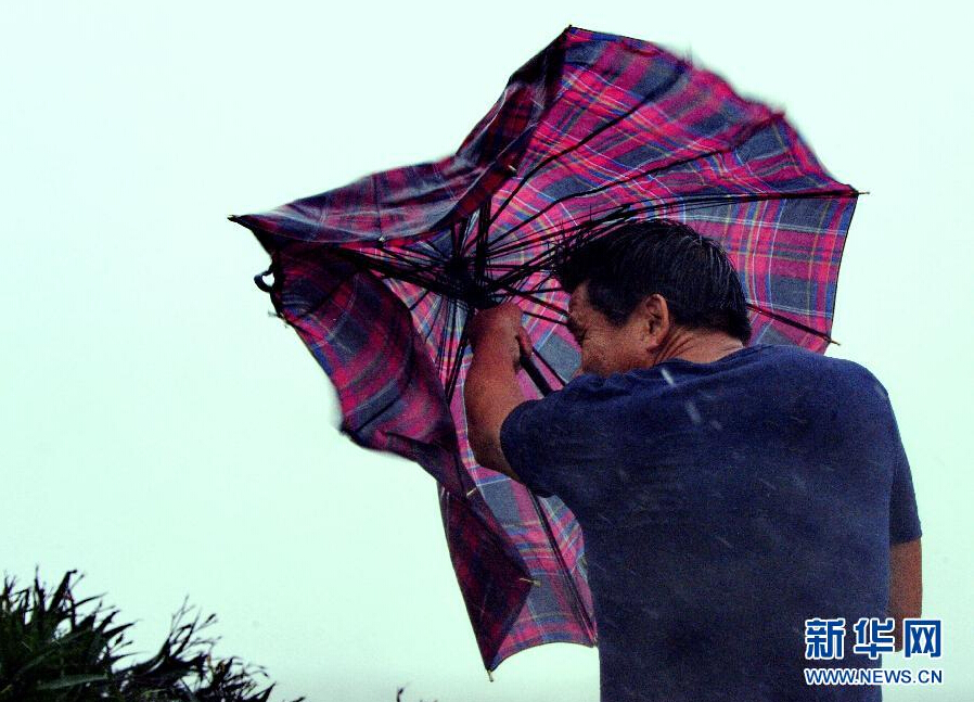 8月8日，福建省石獅市漁民在風(fēng)雨中前行。