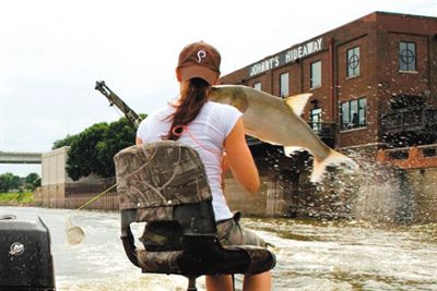 亞洲鯉魚突然躍出水面，對游客“發(fā)動襲擊”。