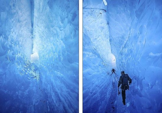 梅里格特別喜歡探索冰川。當(dāng)太陽高高升起后，可以看到冰反射出的壯觀美景。