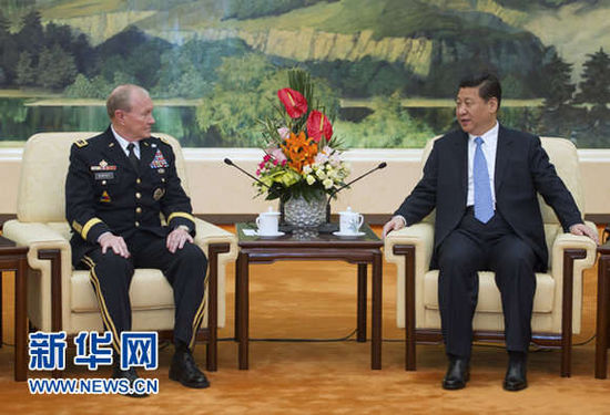 4月23日，中國(guó)國(guó)家主席、中央軍委主席習(xí)近平在北京會(huì)見(jiàn)美軍參謀長(zhǎng)聯(lián)席會(huì)議主席登普西。